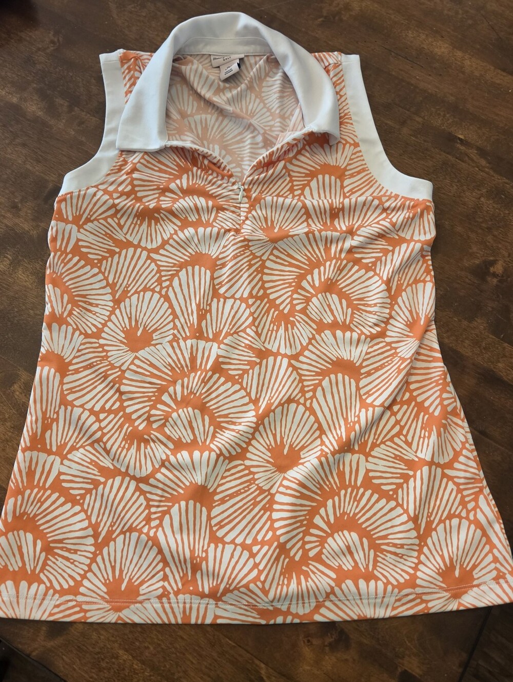 Sleeveless Orange Shell-Print Polo Top by Tommy Bahama Golf